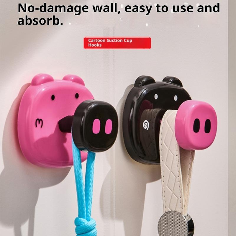 2Pcs Pig Designs Vacuum Adhesive Hook Removable Storage Solution Easy Installation For Home Organization