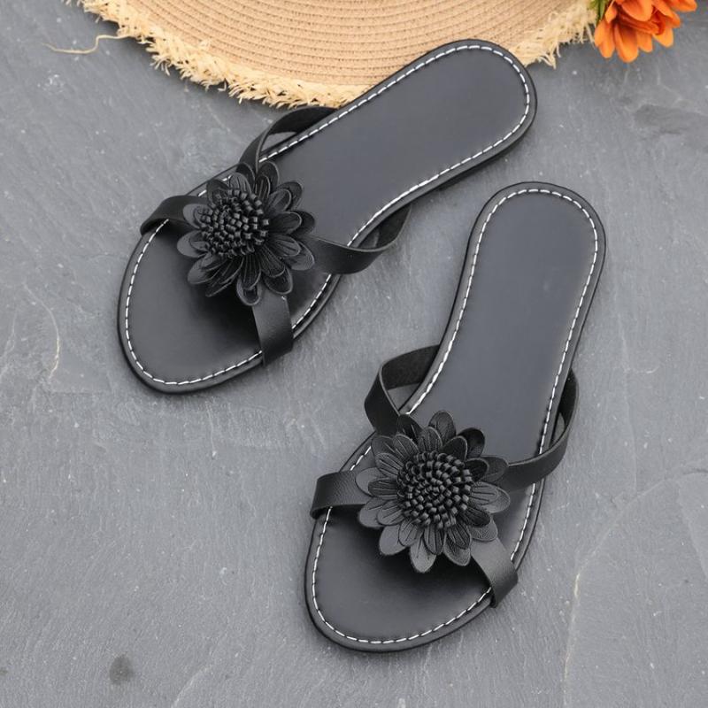 Fashion Women Slippers Flower Flat Flip Flops Woman Sandals Boho Style Braided Band Ladies Slippers Casual Shoes Non Slip Slides Women