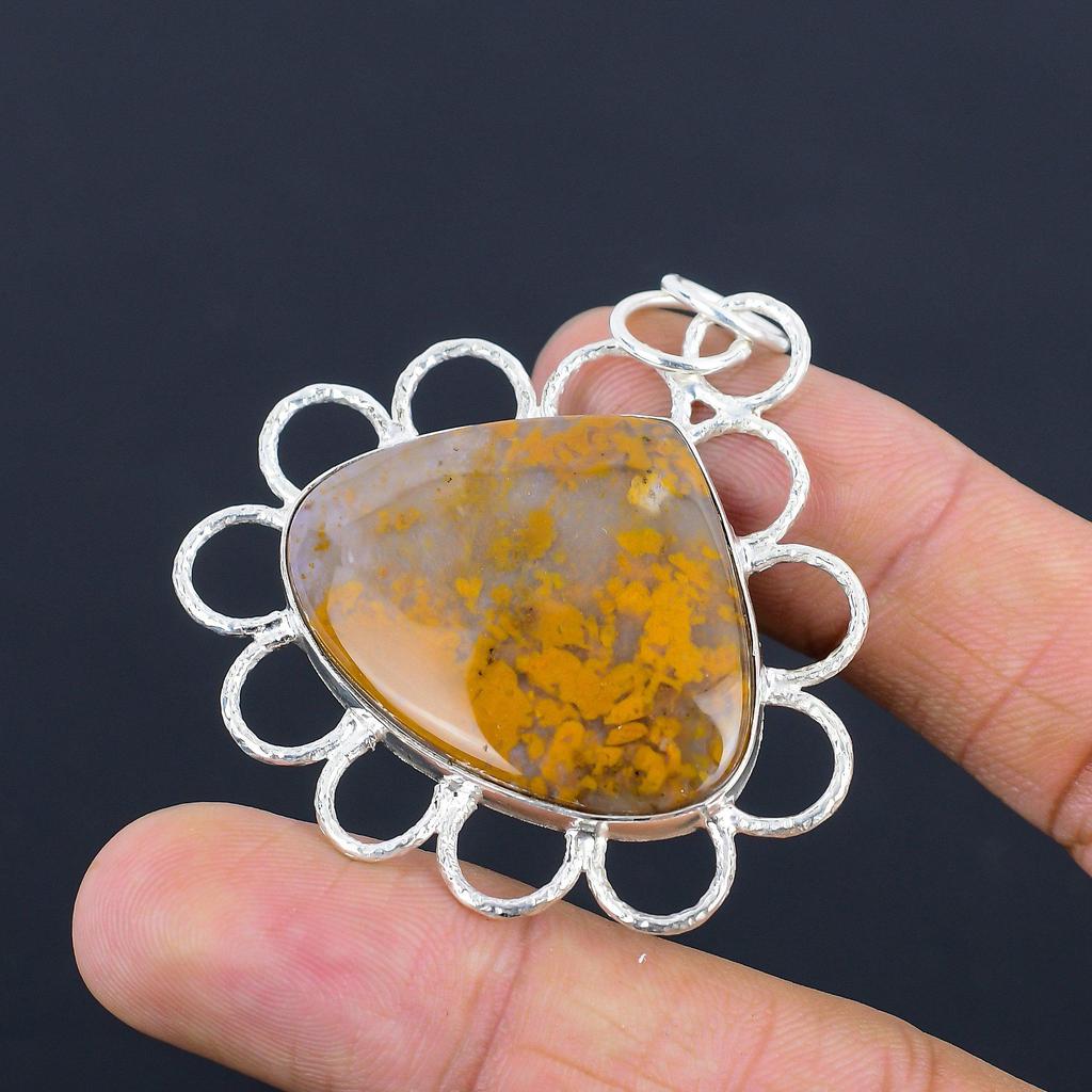 Sisters Day Sale Plume Agate Stone 925 Silver Bezel Handmade New Pendant Jewelry