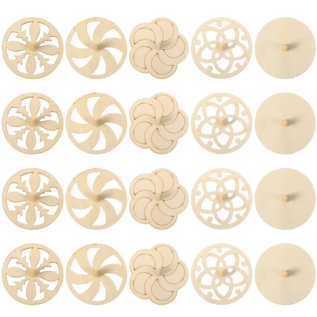 Set of 20 Uncolored Wooden Tops, Can Be Colored, DIY Kit, Natural Wood, Hand-Cranked, Traditional Play, Fun