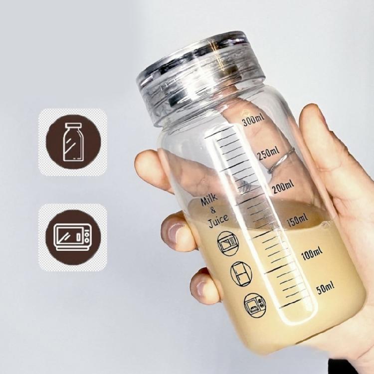 Microwave Safe Glass Bottle 300ml with Cup Sleeve and Lid Heat Resistant Water Container Practical Beverage Drinkware