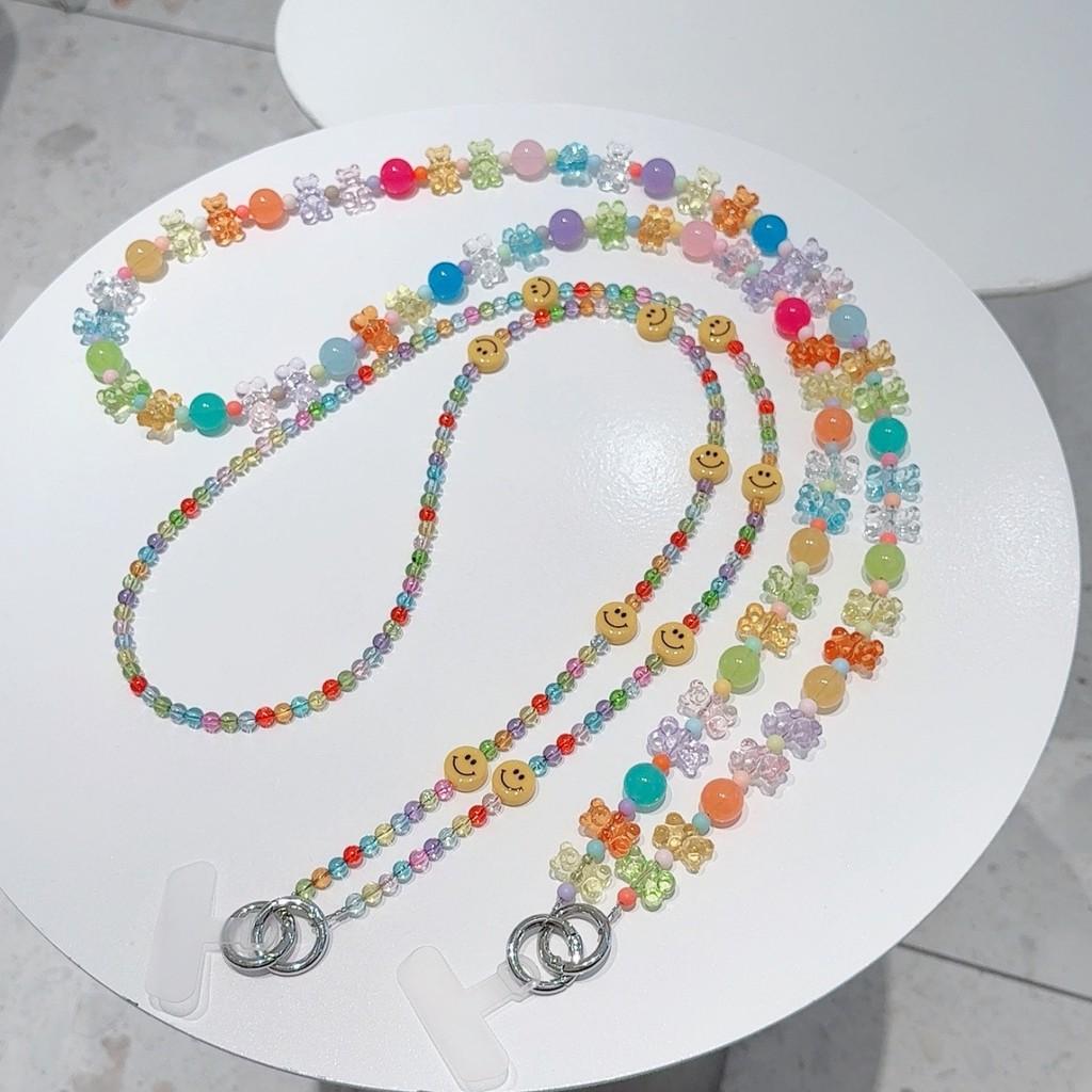 Pvc Color Beaded Bear Crossbody Phone Strap With Crystal Smile For Kids And Adults