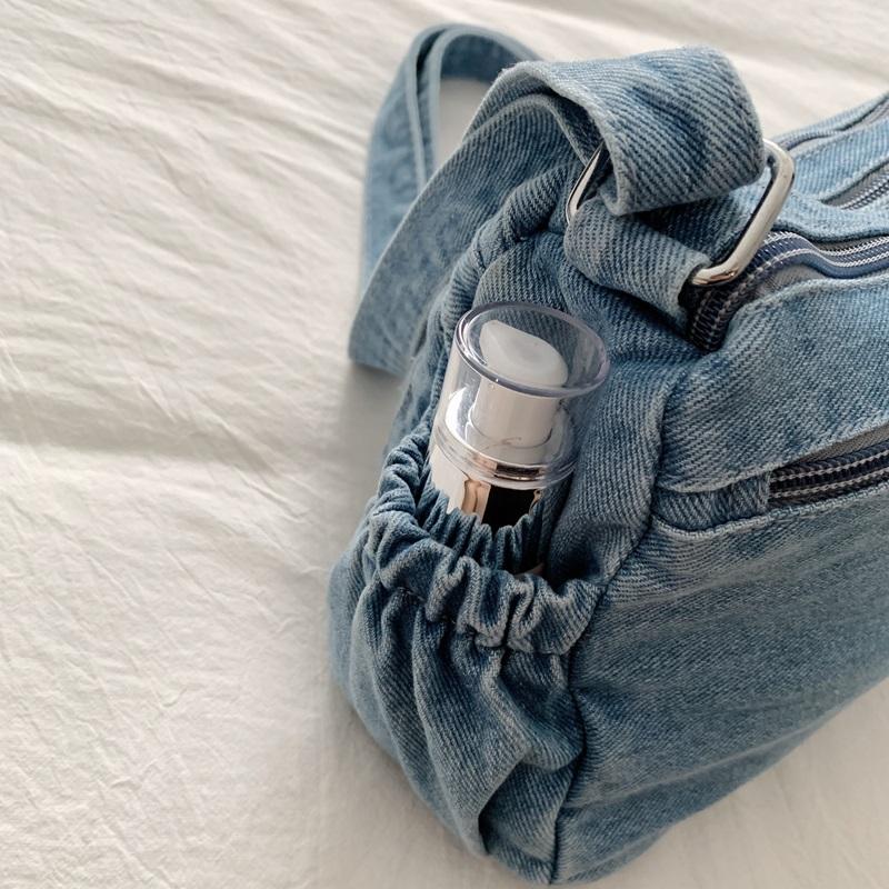 Washed Denim Crossbody Bag with Dual Flap Front Pockets Casual Shoulder Purse for Women Daily Travel