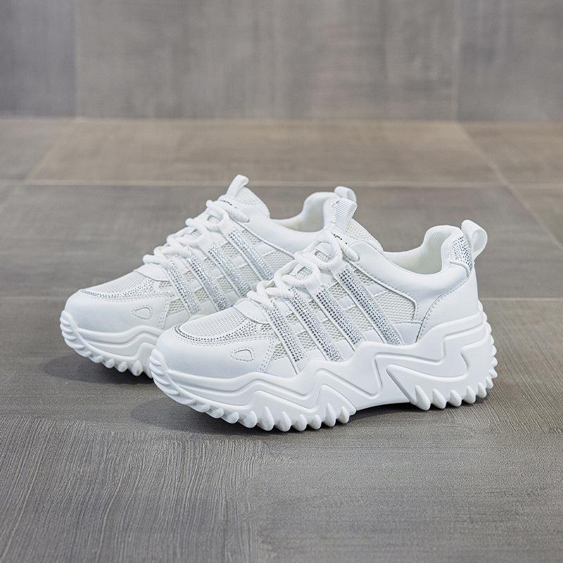 Summer small thick-soled heightening women's shoes, new comfortable casual soft-soled soft-faced sports dad shoes with diamonds