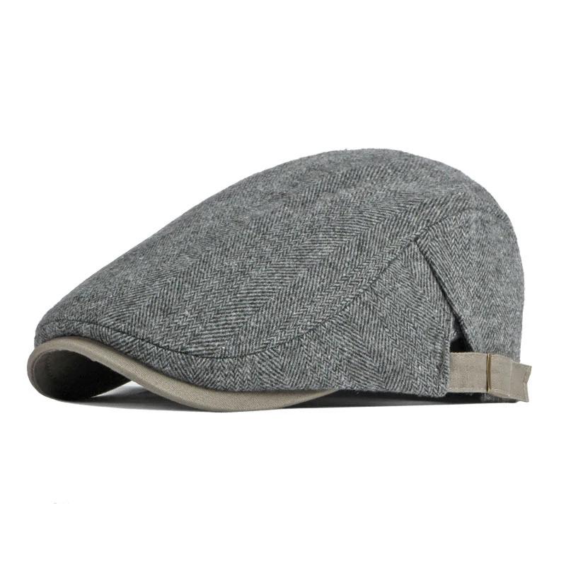 Vintage Tweed Newsboy Cap Casual Driving Flat Cap for Men Classic Herringbone Adjustable Side Buckle