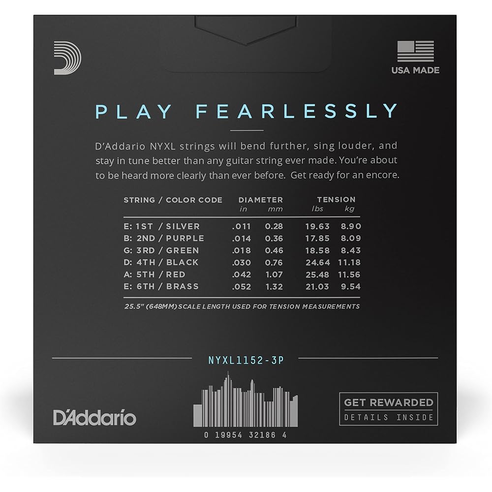 D'Addario Daddario Electric Guitar Strings NYXL Medium Top/Heavy Bottom .011-.052 NYXL1152-3P 3 S...