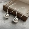 Real  Sterling Silver Round Ball Bead Stud Earrings for Women Exaggerate Trendy Fine  Minimalist Accessories