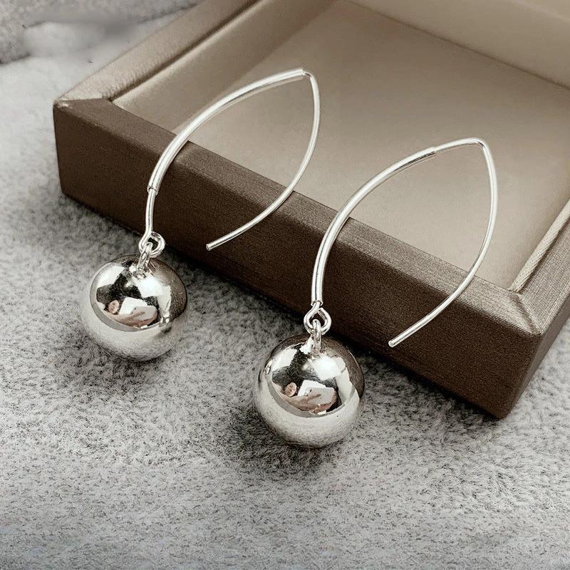 My Fine Jewelry Women's Silver Real Sterling Round Ball Bead Stud Earrings For Exaggerate Trendy Fine Minimalist Accessories