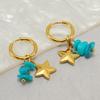 European & American Fashion Turquoise Star Titanium Steel Hoop Earrings for Women