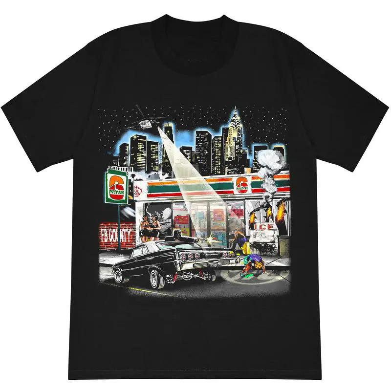 Urban Night City Street Graphic Lowrider Car Retro Black Unisex Tee Unisex T-Shirt XL