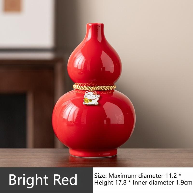Ceramic Craft Home Living Room Desktop Decoration Ornament Red Vase Creative Wedding Blessing Decoration Bottle Ornament Gift