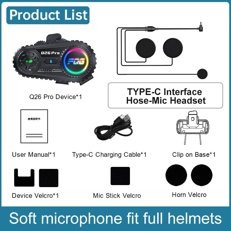 

Q26pro Motorcycle Helmet Intercom Bluetooth 6.0 Headset 500M Intercommunicator Music Sharing Waterproof Stereo Interphone
