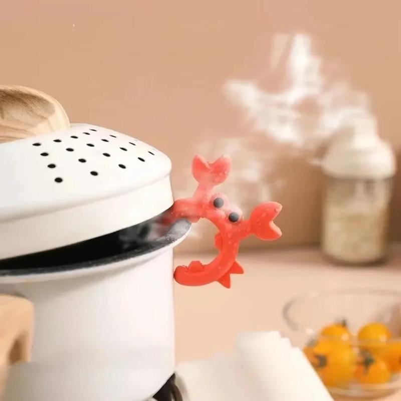 4/1/2PCS Silicone Spatula Rack Small Crab Anti Scalding Overflow Pot Clip Spoon Holder Clip Universal Shovel Rack Kitchen Gadget