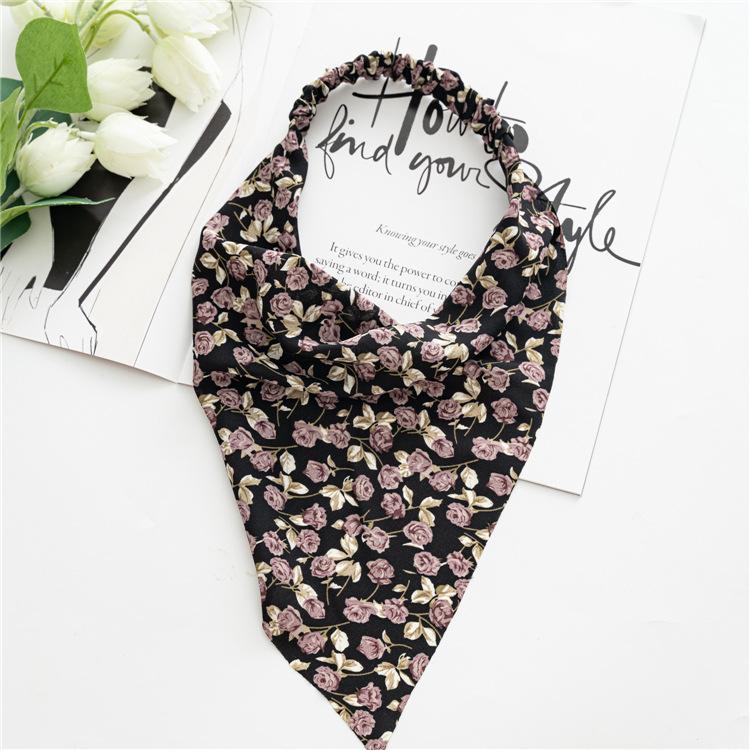New Floral-patterned Square Scarf Elastic Hair Band Head Wrap Triangular Scarf Hair Accessory