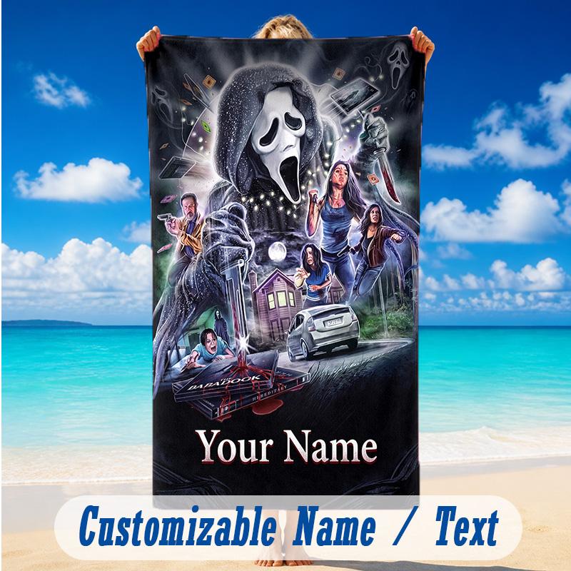 Beach Towel Custom Name Text, Quick Dry Large Towel For Beach HomeScream Ghostface
