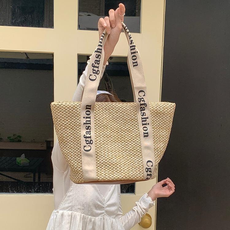 Bolsos de paja tejidos de verano para mujer, portátiles, sencillos, informales, de gran capacidad