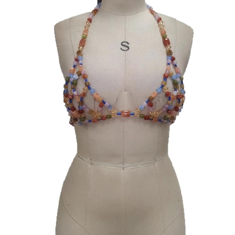 Modern Acrylic Gemstones Beaded Necklace Bra For Women Chest Chain Jewelry Suitable For Parties Travel And Daily Outfits