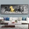 Six Running Black and Gold Horse Animal Canvas Painting Wall Art Posters And Prints For Living Room Bedroom Decor No Frame No Frame