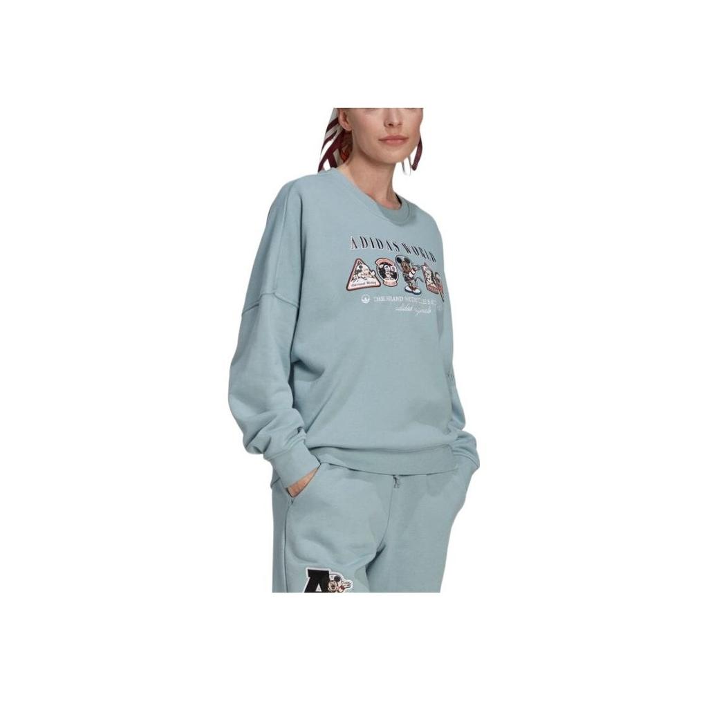 Adidas Alphabet Print Crew Neck Sweatshirt Japanese Edition Women Tops Blue HL9057