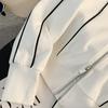 Sudadera Corta Casual a Rayas Traje Deportivo Mujer Otoño Sudadera con Cremallera Suelta Cordón Elástico Pantalones de Pierna Ancha Conjunto de Dos Piezas