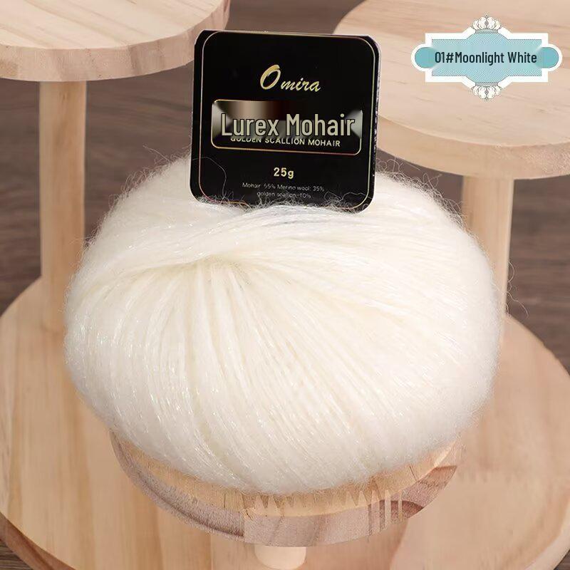 Gold Lurex Mohair Silk Yarn 25g for Knitting Scarves, Gloves, Hats, and Shawls