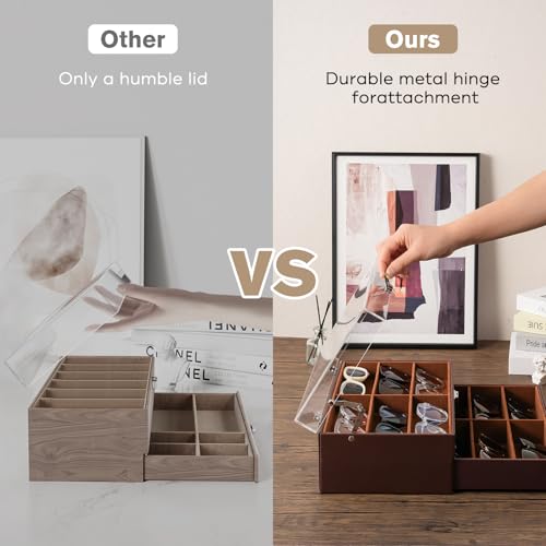 ProCase Sunglasses Case (for 12 pairs), 2-Tier Storage Box for Eyeglasses and Accessories, Acrylic Lid, PU Material, Eyeglass and Jewelry Management,