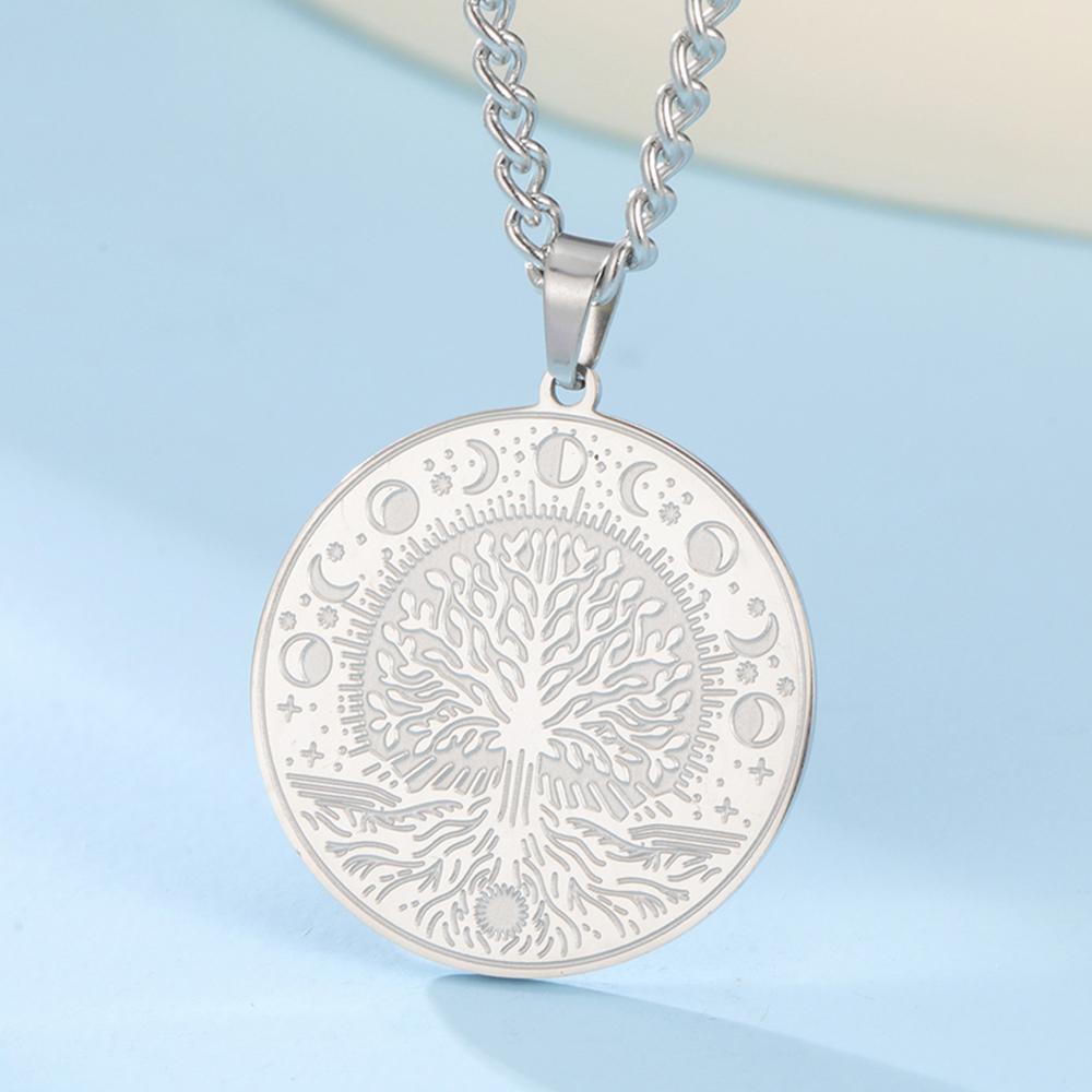 Dawapara Tree of Life and Moon Phase Necklace Mythological Yggdrasil Pendant Wiccan Goddess Amulet Stainless Steel Jewelry
