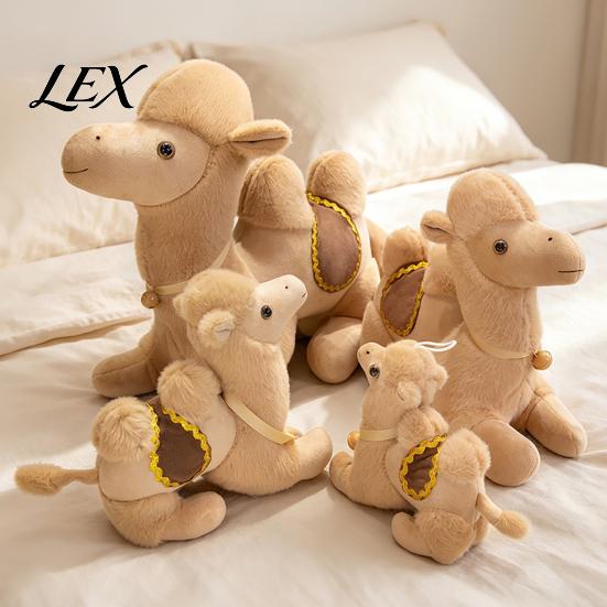 Soft Camel Plush Doll Realistic Bactrian Doll, Stuffed Animal Toy with Embroidered Saddle Pads Pendant And Bells, Fuzzy for Kids Gifts Home