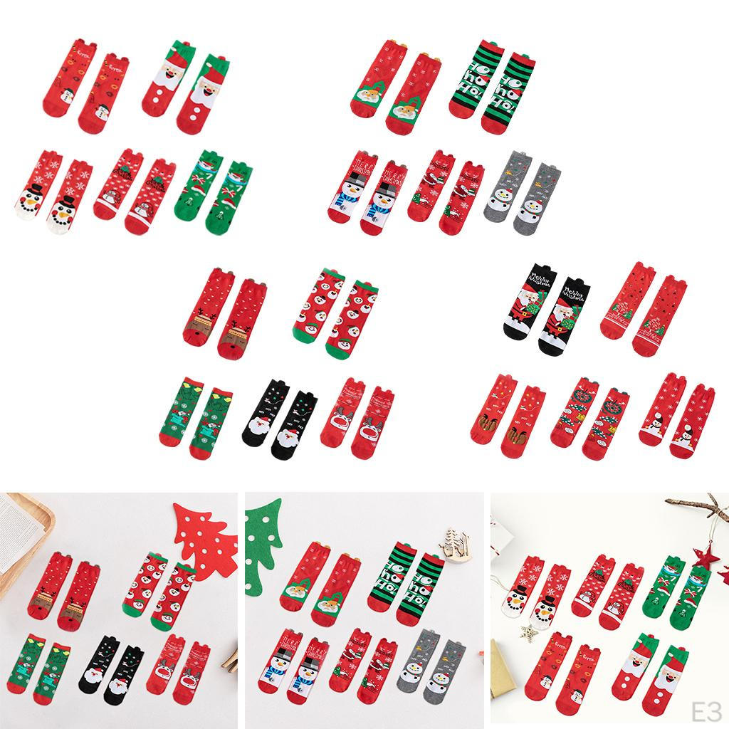 4 Pair Womens Cotton Socks Santa Claus Snowman Pattern Sock Novelty Stocking Soft Breathable Mid-