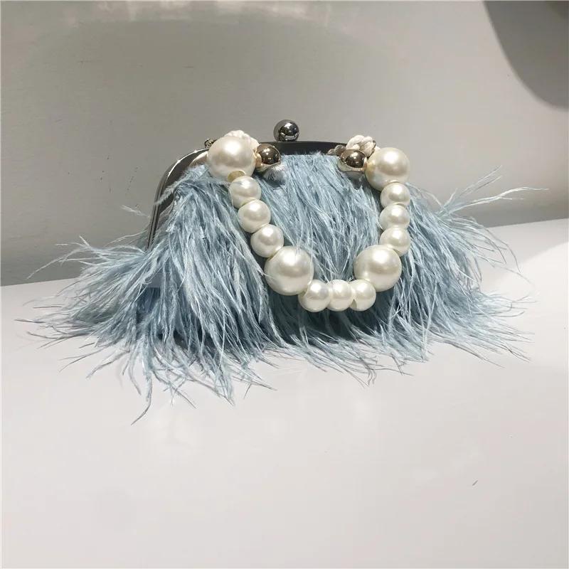 2025 Luxus Mode Damen Tasche Straußenfell Feder Quaste Abendtaschen Damen Tages Clutches Party Hochzeit Geldbörsen Kette Handtasche