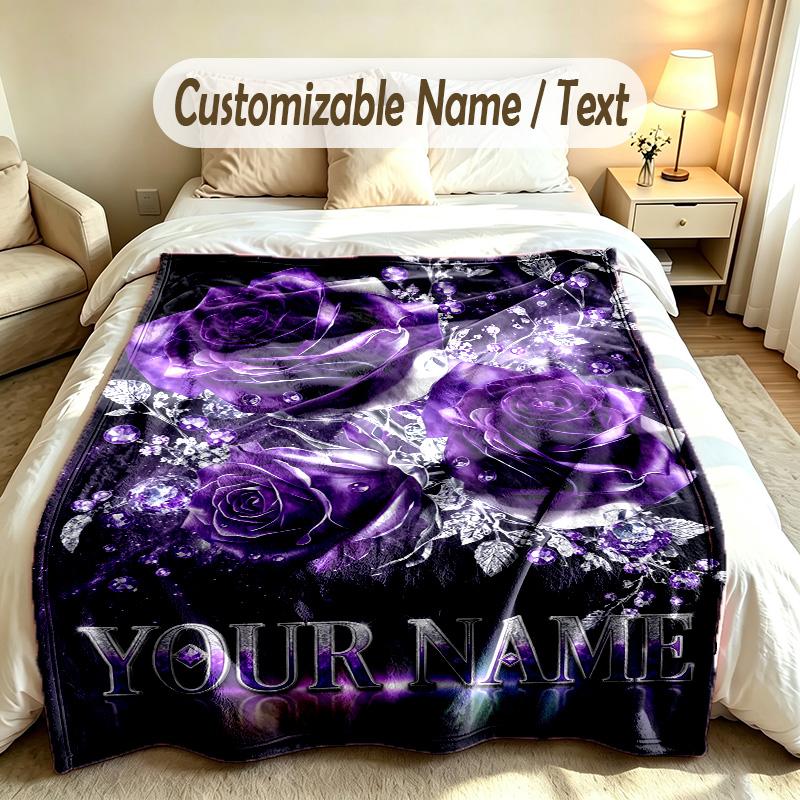 Floral Garden Theme Soft Blanket Personalized Custom Name Text Print Warm Blanket Home Sofa Bedroom Decor