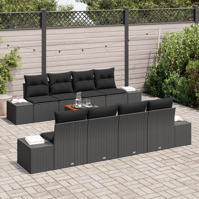 VidaXL Ensemble de Canapé de Jardin 7 Pièces avec Oreillers Noir Poly Rattan 3356602