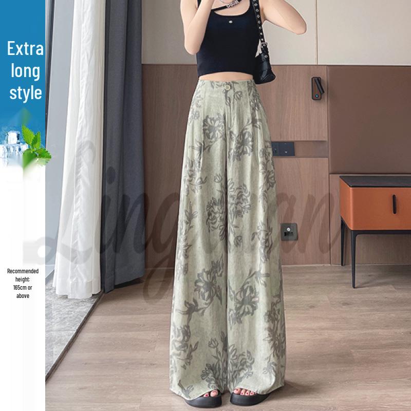 Women's High-Waist Retro Print Wide-Leg Linen Pants - Spring 2026 Collection