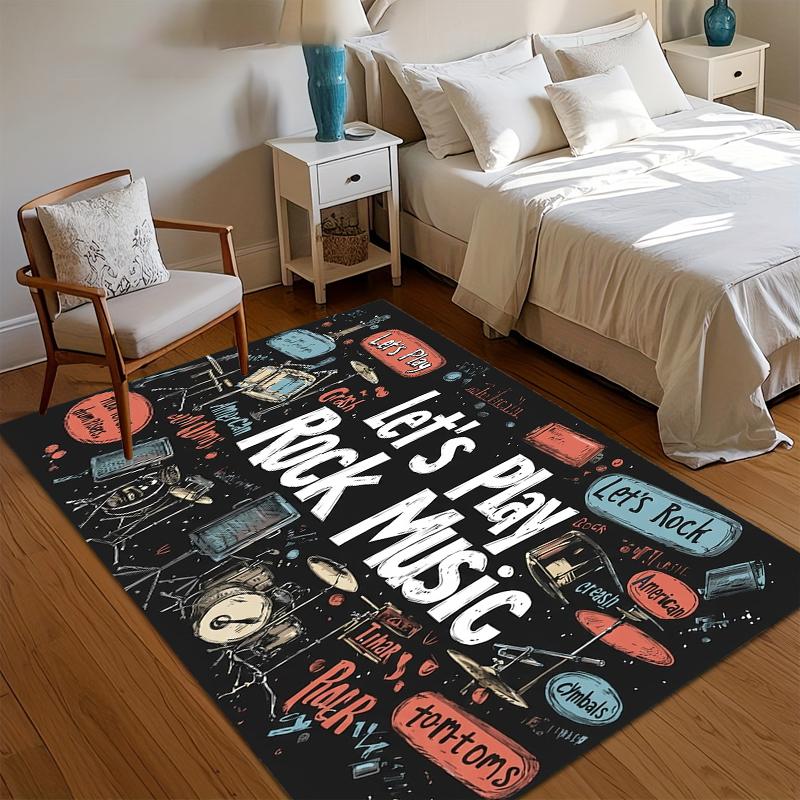 

Let s Play Rock Music Area Rug Drum Guitar Design with Graffiti Style Ideal for Game Room Bedroom Studio Playroom Music Lovers 40x60CM