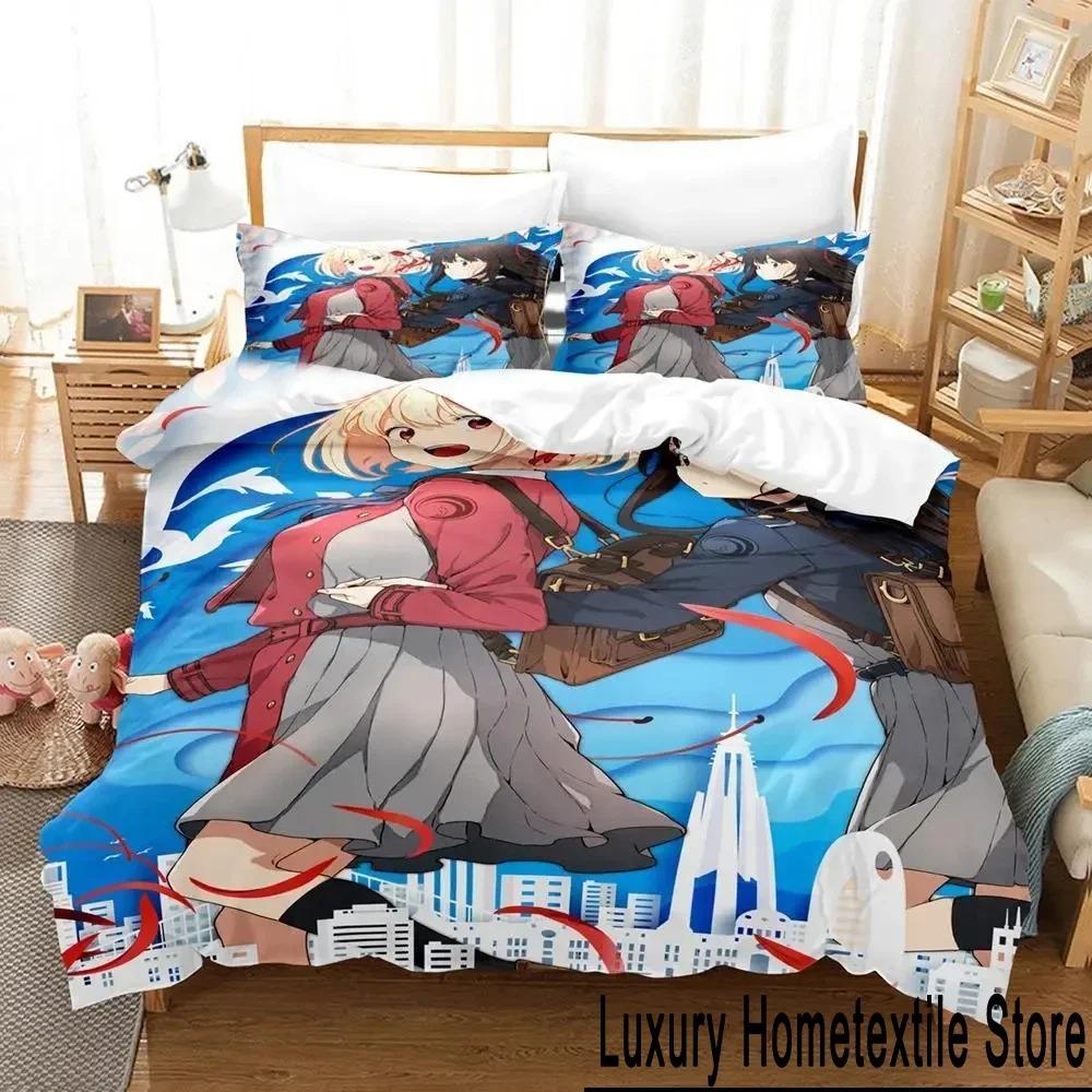Anime Lycoris Recoil Bedding Set Duvet Cover Bed Set Quilt Cover Pillowcase Comforter King Queen Size Boys Adult Bedding Set