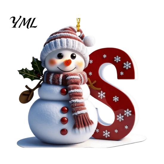 Personalized Snowman Letter Ornaments 2D Christmas Ornaments, for Tree, Customized Party Favors Kids Initial Ornament, Ornament DIY Hanging Xmas Decor