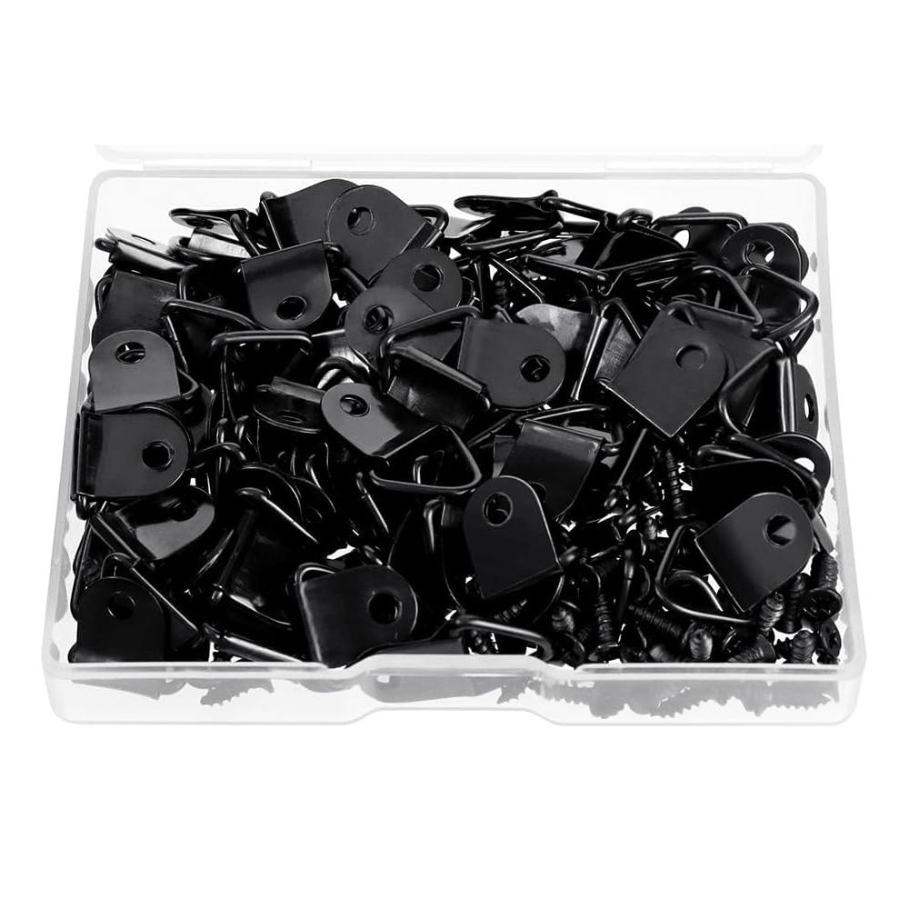 

100 комплектов вешалок для картин с винтами, треугольная рама для картин, крючок, D-образное кольцо, пряжка для часов, зеркал, картин, художественных работ, рамок для картин чёрный