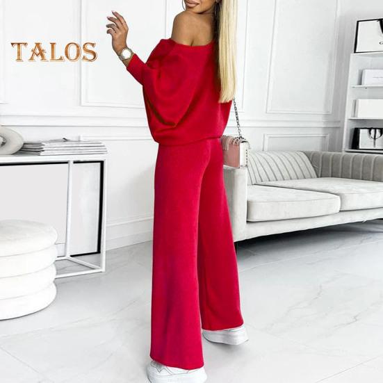 2 Pcs/Set Women Top Pants Set Round Neck Long Sleeves Sweatshirt Elastic Waist Wide Leg Sweatpants Sport Outfit Autumn Casual Tracksuit