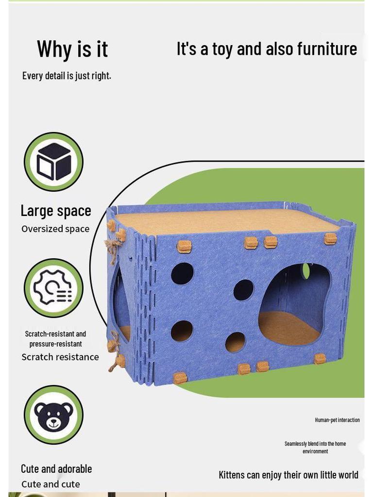 Spacious Breathable Felt Cat Bed for Large Cats