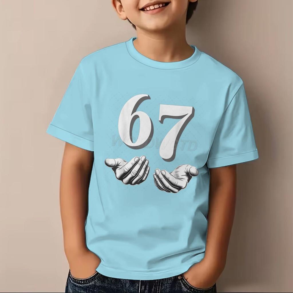 67 Number Print T-Shirt für Kinder Coole Hände Grafik Kurzarm Mode Lässiges Oberteil Lustig 6 7 Memes Mädchen Junge Kleidung Baumwoll-Oberteil