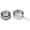 Stainless Steel Folding Cup With Keychain Camping Folding Cups Traveling Outdoor Collapsible Cup With Lid Portable Drinkware