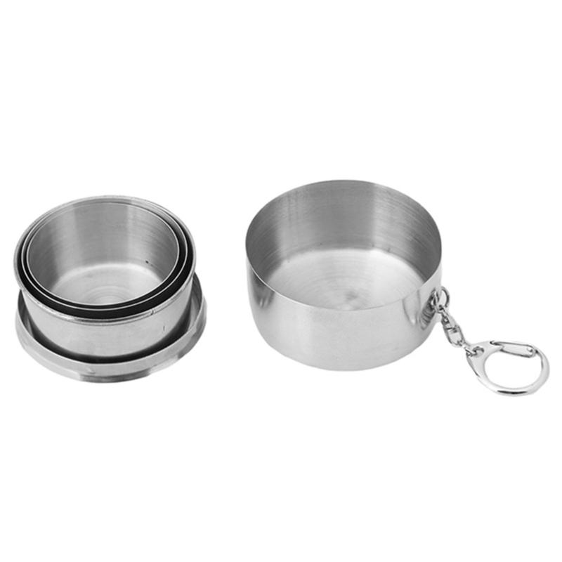 Cupă pliabilă din oțel inoxidabil cu breloc Cupe pliabile de camping, ceașcă pliabilă de călătorie în aer liber, cu capac, băuturi portabile