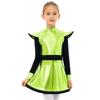 Robe Costumes d'Aliens pour Filles Patchwork Brillant Métallique Col Montant Manches Longues Fermeture Éclair Invisible Short Intégré