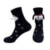 1 Pair Christmas Couple Socks Magnetic Hands Cartoon Deer Snowman Design Long Socks Soft Breathable Xmas Socks