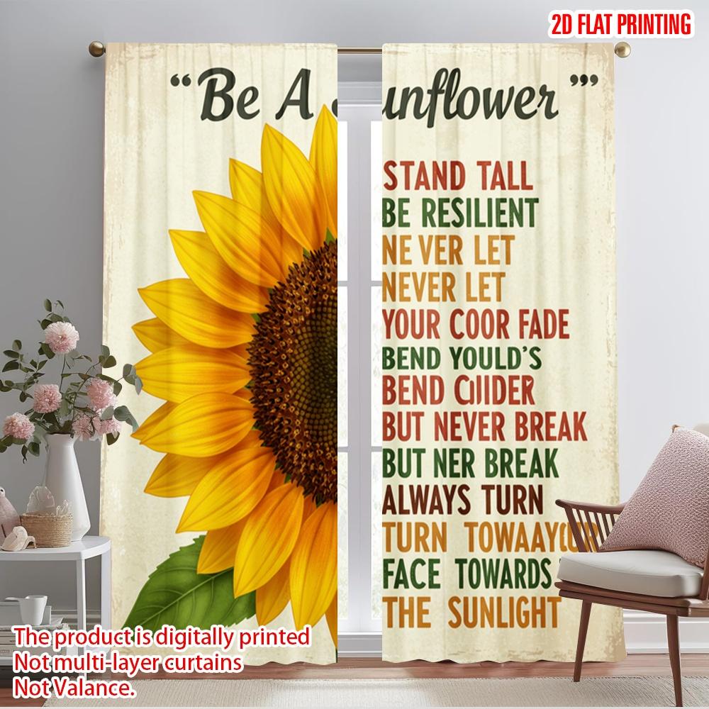 

2pcs 2D flat printing Party Curtains Sunflower inspirational quote floral 100% Polyester Without Electricity Holiday Decorations 52.50×116.00 CM 2pcs