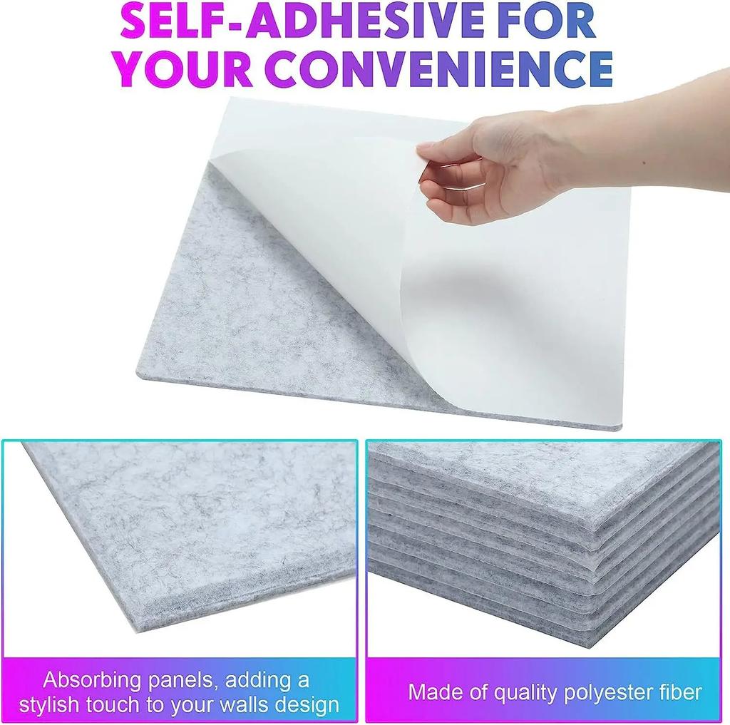 2/6pcs Sound Absorbing Panels, Self-Stick Polyester Foam Squares, Noise Reduction Wall Decor for Home, Office or Studio Backg