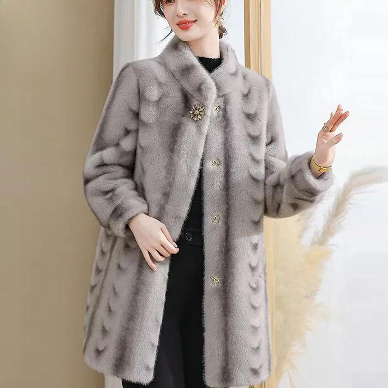 Mother's Winter Mid-length Mink Fleece Coat New Middle-aged and Elderly Women's Fur One-piece Thickened Sheep Shearling Coat