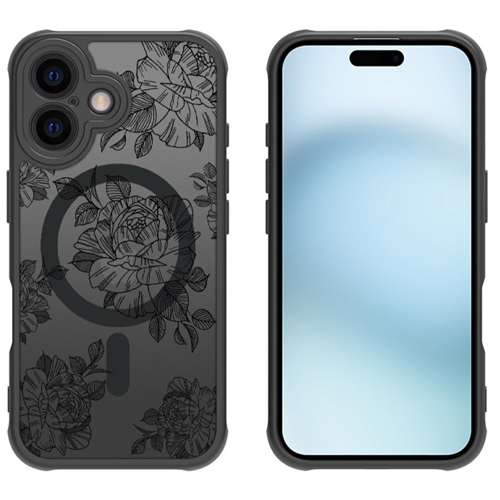 

For iPhone 16 Plus Case Compatible with MagSafe Clear Floral Pattern Matte Anti-Drop TPU+PC Phone Cover Style A