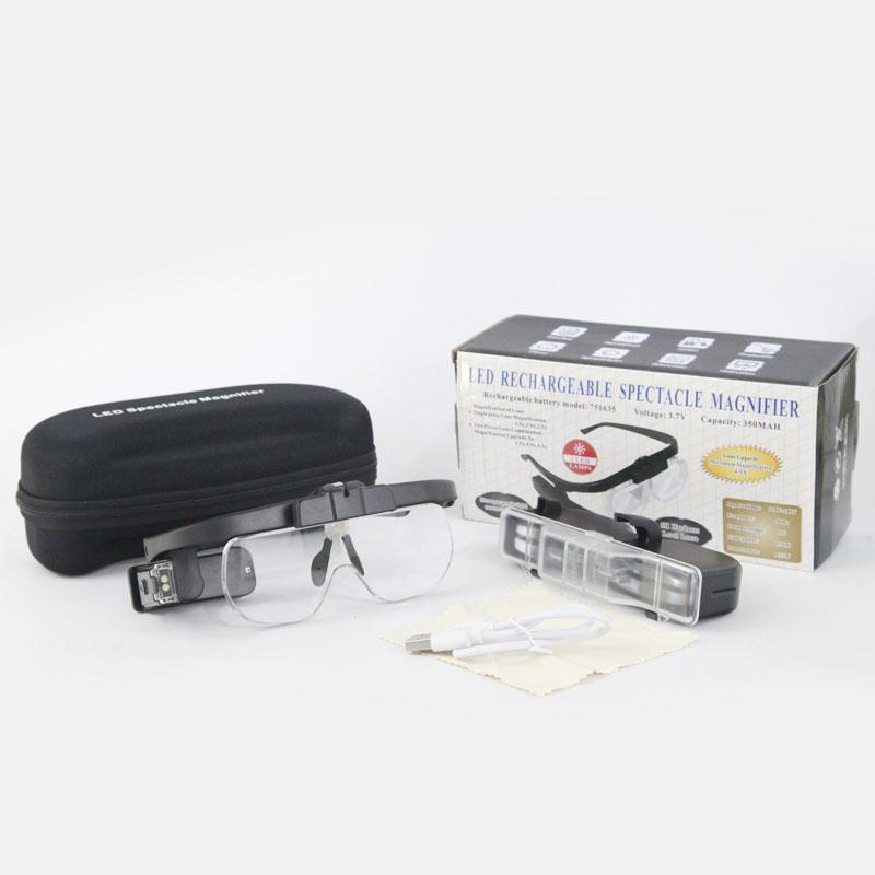 

Head Glasses Magnifying Glass USB Rechargeable Monocle Glasses Magnifying Glass Led Watchmaker Repair Wearing Glasses Magnifier 1.5X 2.0X 2.5X 3.5X