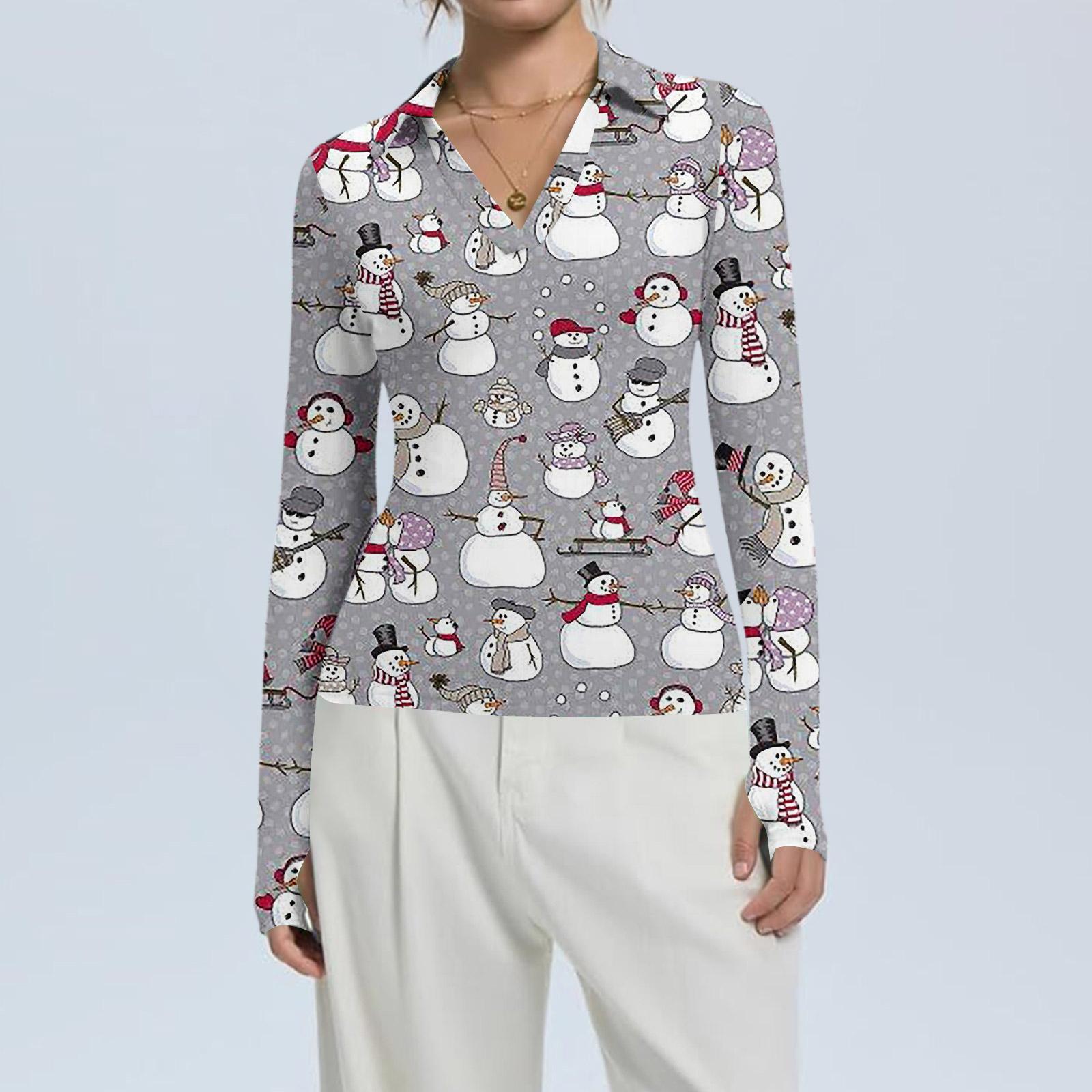 

Женская модная повседневная блузка с V-образным вырезом, длинными рукавами и принтом на рождественскую тематику, застегивающаяся на пуговицы S